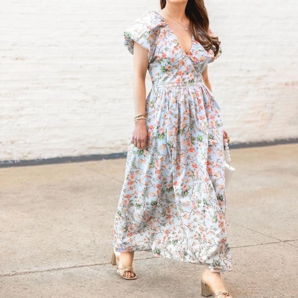 Society Social Crown & Ivy Charlotte Midi Dress Women 16 Blue Floral Cottagecore